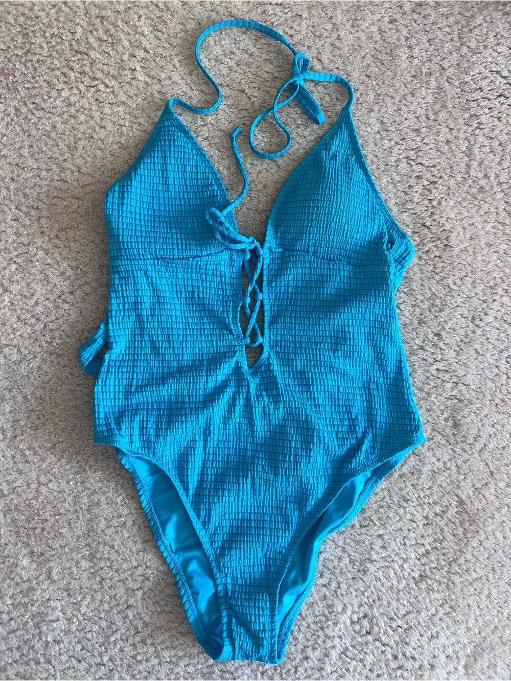 Lucky Brand Turquoise Blue Textured One-Piece Swimsuit NWT Large
